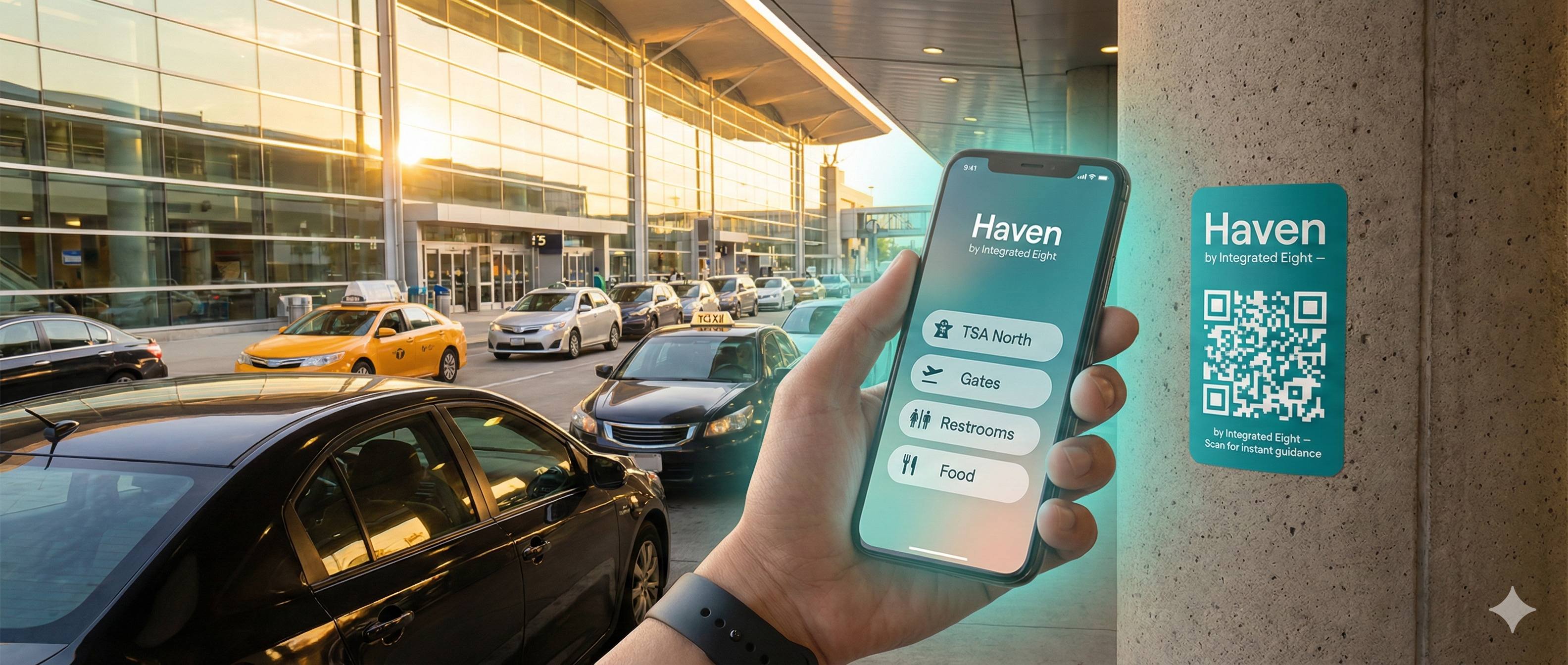 Haven app being used at airport curbside with QR code signage