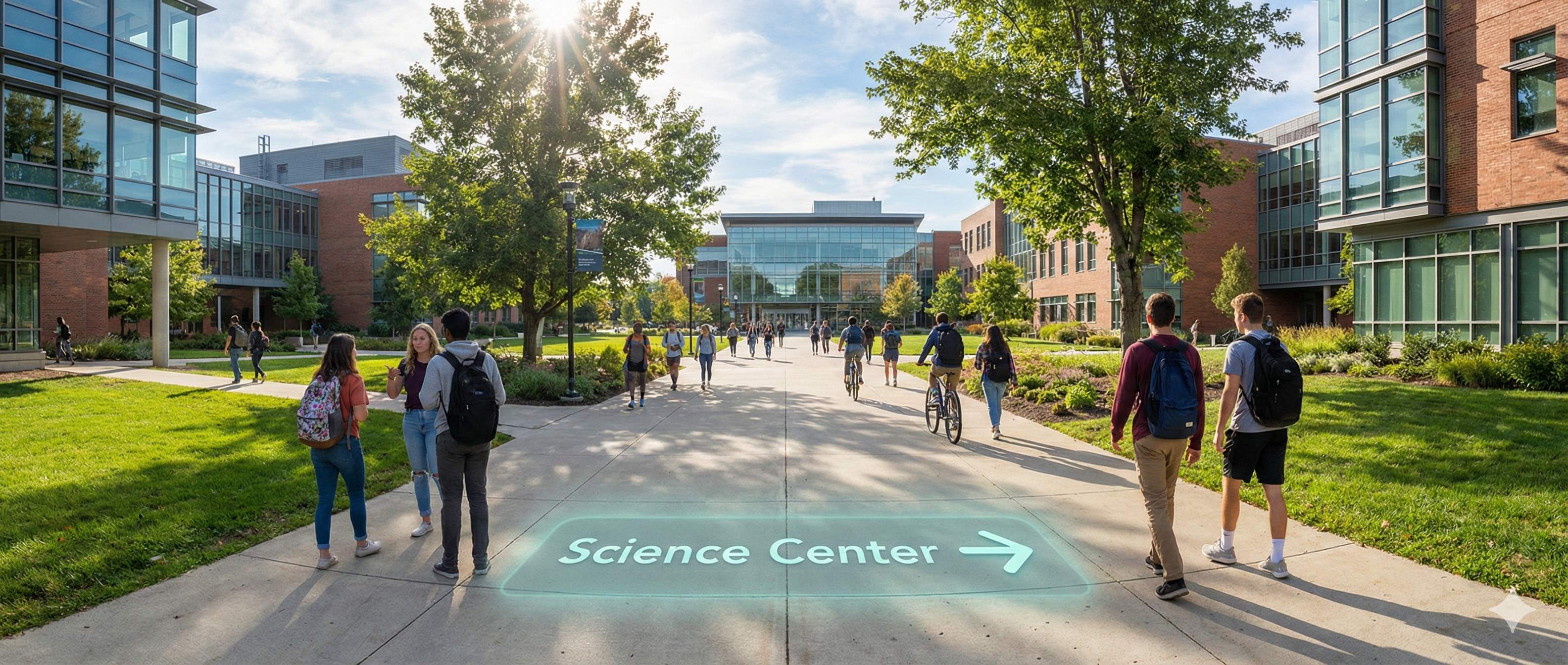 Campus wayfinding with Haven AR overlay showing Science Center